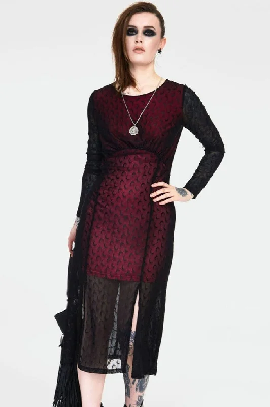 chic wrap dressMoonstruck Mesh Midi Dress