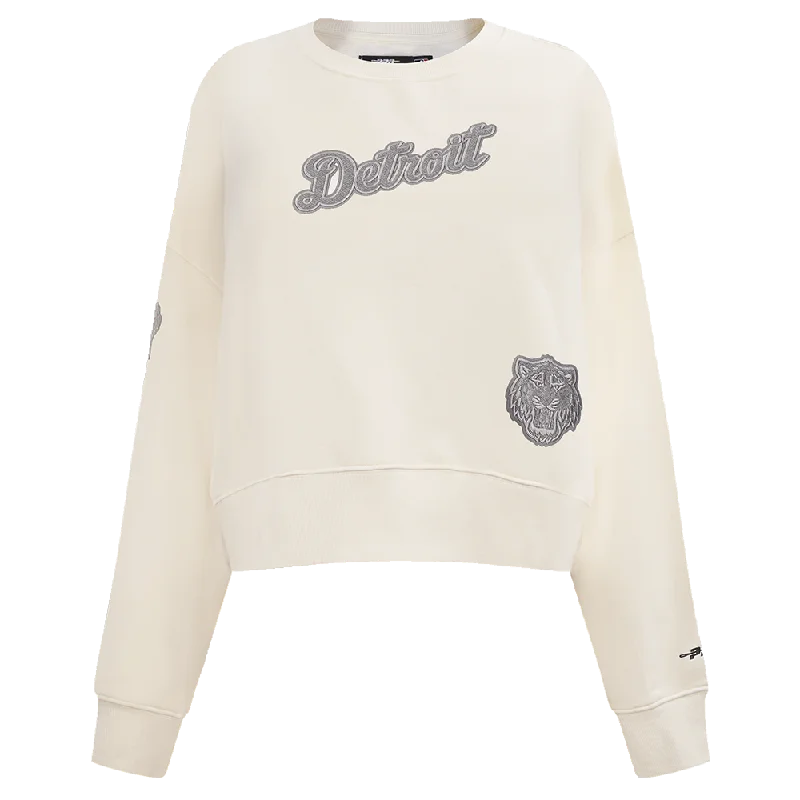 MLB DETROIT TIGERS REVERSE FRENCH TERRY WOMEN'S FLC CREWNECK (EGGSHELL)