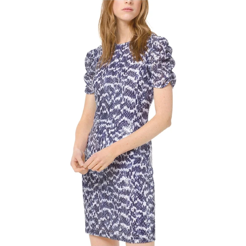 v-neck dressMichael Kors Womens Ruched Sleeve Sheath Dress, Blue, Small