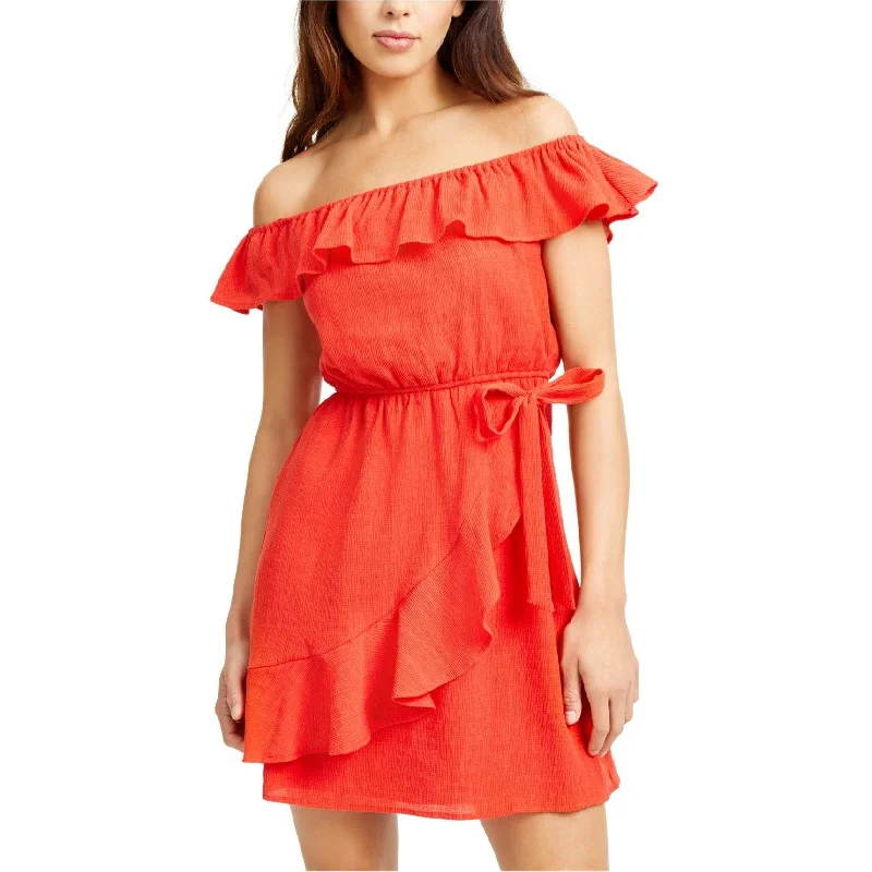 modern dressCity Studio Womens Ruffle Off-Shoulder Dress, Orange, Large