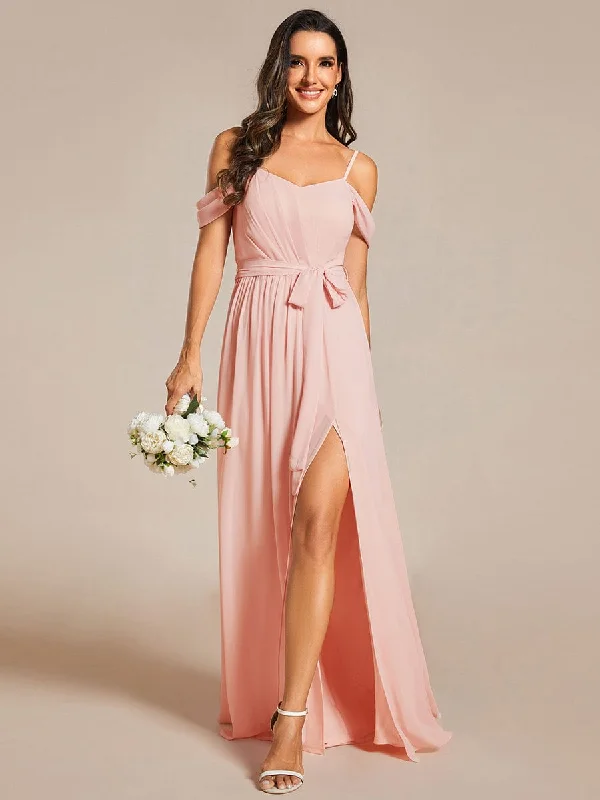 casual summer dressSweetheart Neckline Cold Shoulder Chiffon Bridesmaid Dress