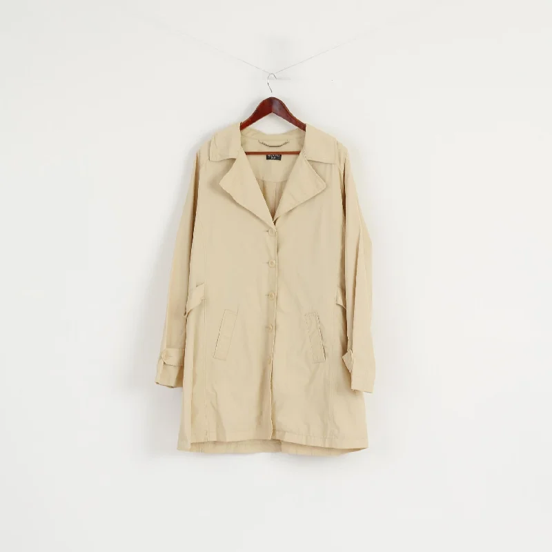 vintage coatVia Appia Due Wome 48 XXL Coat Cream Cotton Nylon Blend Classic Single Breasted Trench