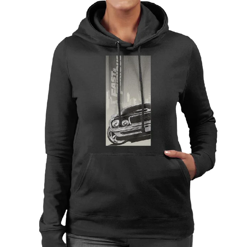 trendy hooded sweatshirtThe Fast and The Furious Dodge Charger City Backdrop Women's Hooded Sweatshirt