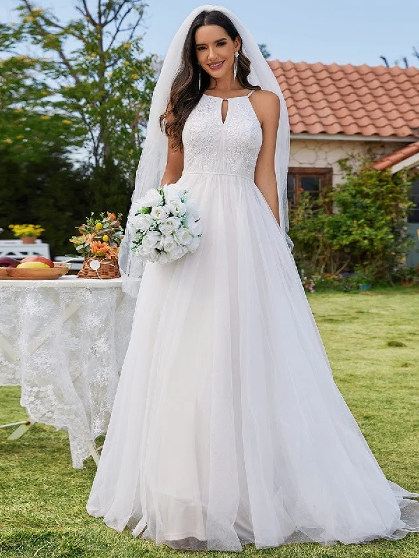 structured dressA-Line Halter Neck Applique Wedding Dress with Tulle