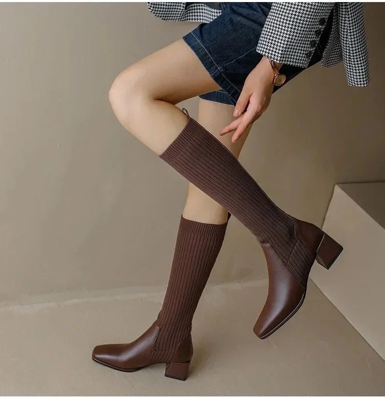 shift dressLia Knee High Trendy Sock Leather Boots