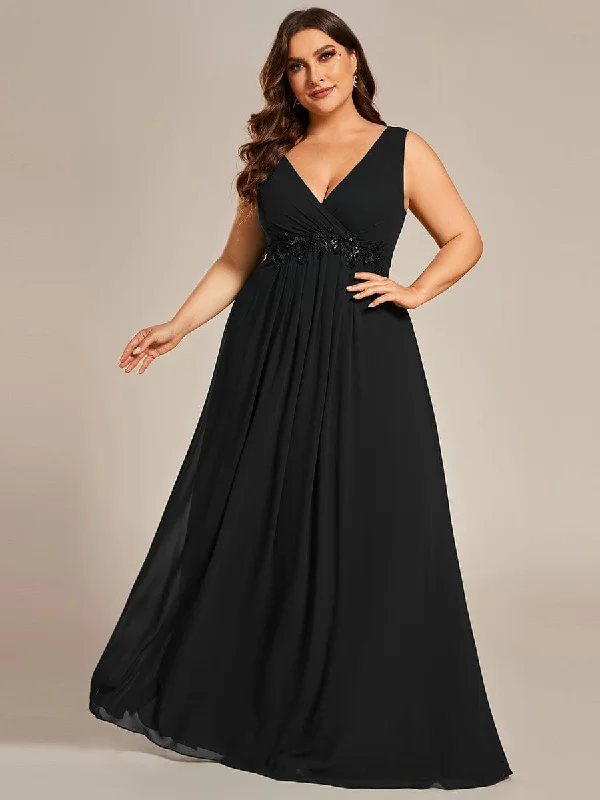 off-shoulder dressBrave Iris | Plus Size Floral Applique Sleeveless Chiffon Formal Evening Dress