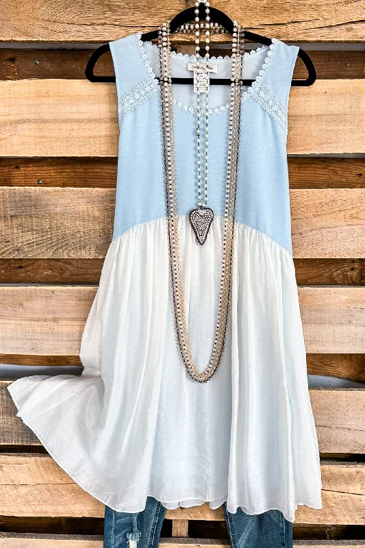 off-shoulder dressRaining Spring Dress - Blue/White