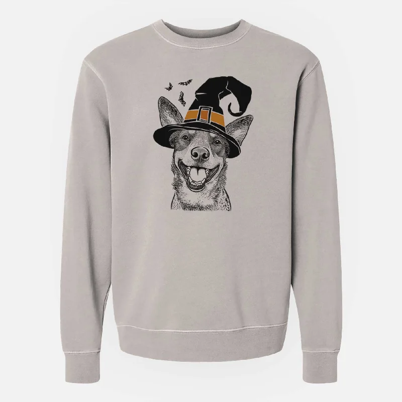 loose fit athletic hoodieWitch Lily the Australian Cattle Dog - Unisex Pigment Dyed Crew Sweatshirt