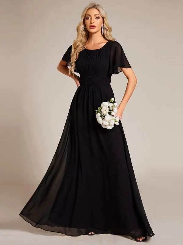 summer dressSimple Chiffon Pleated A-Line Round Neckline Bridesmaid Dress