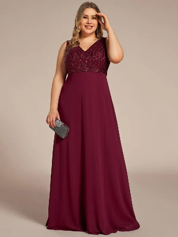 chic slip dressPlus Size Sequin Sleeveless Double V-Neck Formal Evening Dress