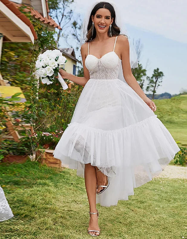 lace-up dressTulle Corset Top Sweetheart High-Low Wedding Dress