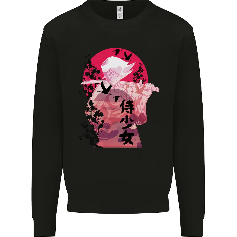 comfortable athletic sweatshirtAnime Samurai Woman With Sword Mens Sweatshirt Jumper