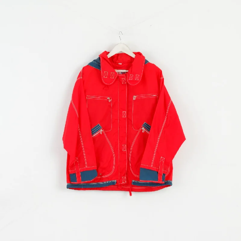 urban street coatSoda Pop Jeans Wear Women 42 XL Jacket Red Nylon Zip Up Hooded Vintage 90's