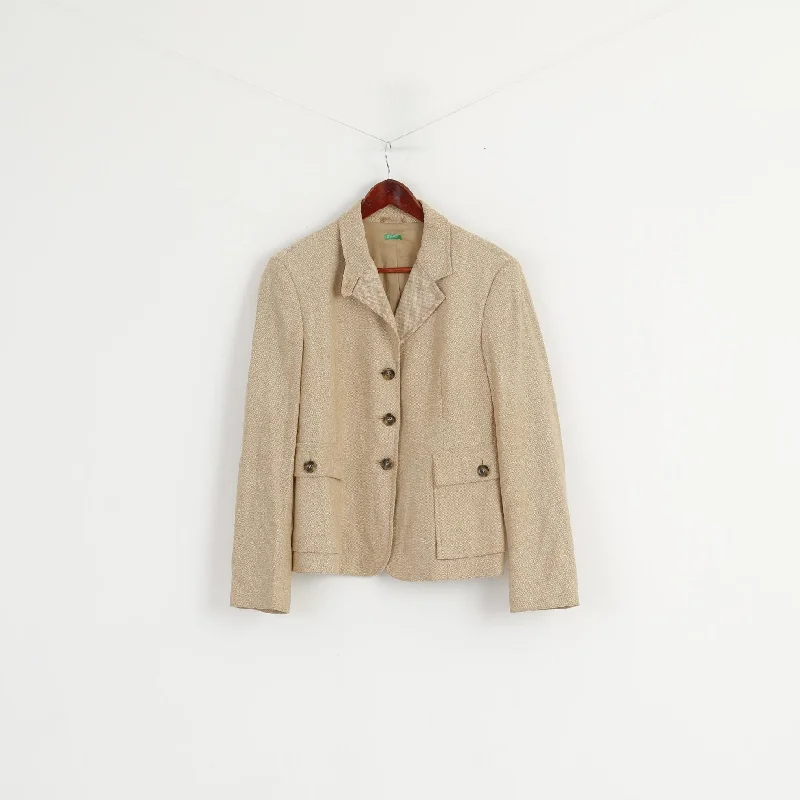 wool-blend coatUnited Colors Of Benetton Women 46 M Blazer Beige Single Breasted Wool Jacket