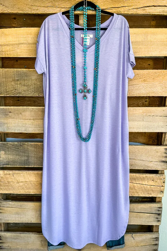 off-shoulder dressCold Shoulder T-shirt Dress - Lavender