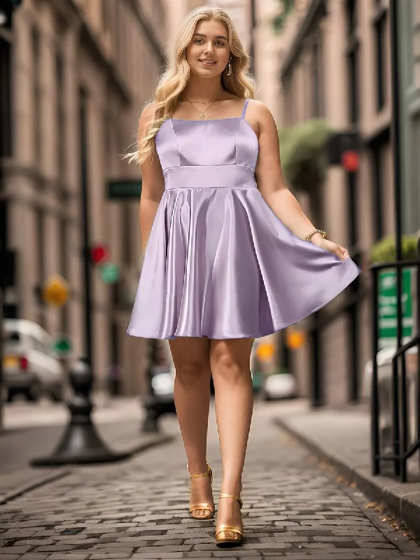 casual day dressPlus Size Satin Spaghetti Strap Backless A-Line Short Homecoming Dress