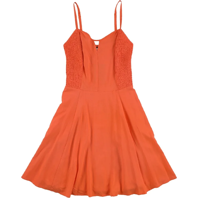 puff sleeve dressGUESS Womens Smocked Fit & Flare Dress, Orange, Small