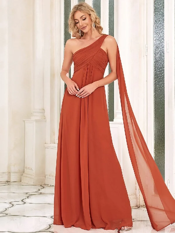 comfy maxi dressOne Shoulder Pleated Chiffion Bridesmaid Sleeves