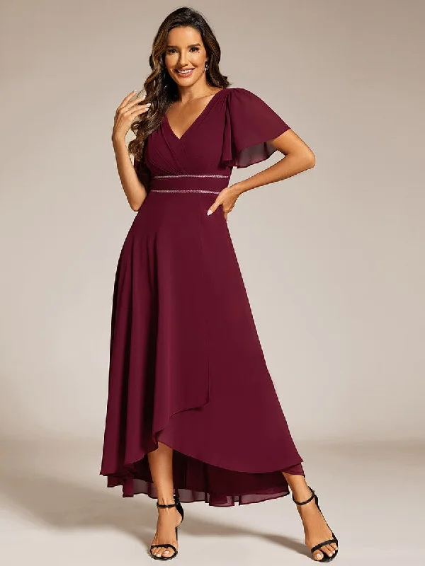 knit dressYolanda | Double V-Neck Waist Trimmed Chiffon Formal Evening Dress