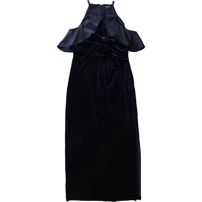 midi dressRalph Lauren Womens Ruffled Velvet Halter Gown Dress