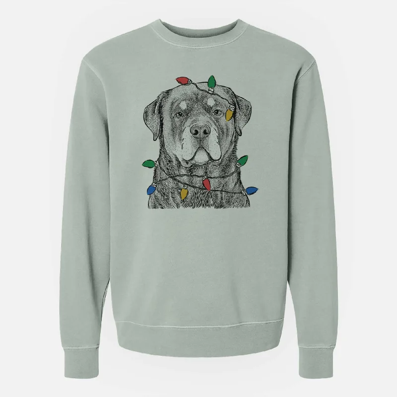 loose fit sports sweatshirtChristmas Lights Sarge the Rottweiler - Unisex Pigment Dyed Crew Sweatshirt