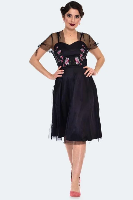 long-sleeve floral dressZoe Black Dress with Floral Emboidery