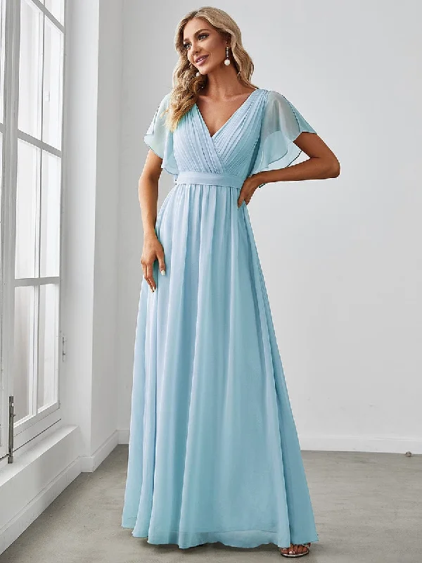 vintage-inspired dressFlowy Pleated A-Line Chiffon Tie-Waist Bridesmaid Dress