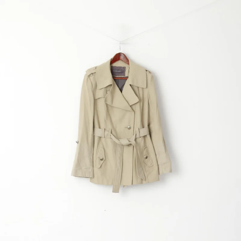 classic bomber jacketRiver Island Women 14 40 Jacket Beige Cotton Belted Classic Pea Coat