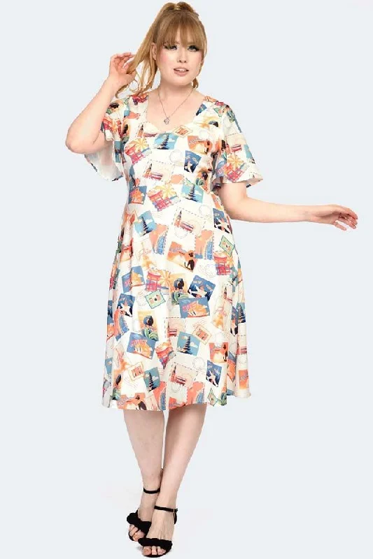 spaghetti strap dressPostcard Print Midi Dress