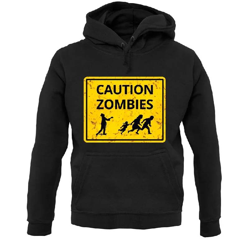 premium zip-up hoodieCaution Zombies Road Sign Unisex Hoodie