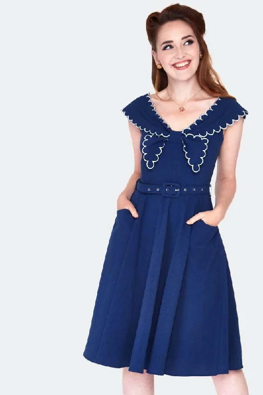 off-shoulder dressNautical Scallop Trims Collar Flare Dress