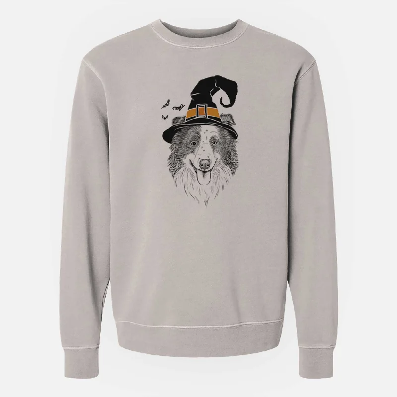 fashionable workout wearWitch Lady Bug the Border Collie - Unisex Pigment Dyed Crew Sweatshirt