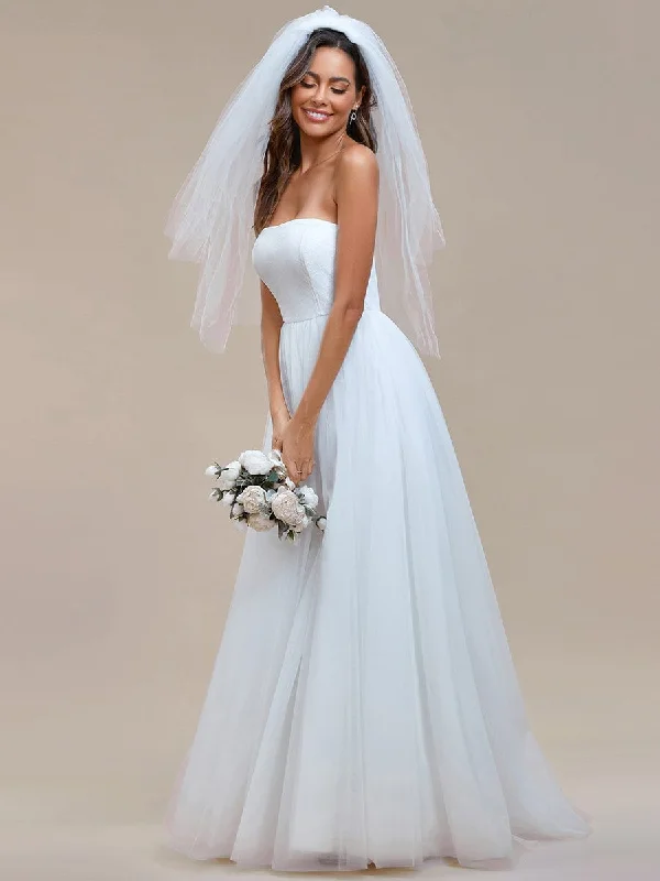 puff sleeve dressRomantic Back-laced Adjustable Strapless A-Line Tulle Wedding Dress