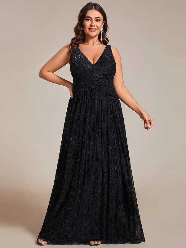 relaxed fit dressPlus Size Sleeveless V-Neck Pleated A-Line Formal Evening Dress