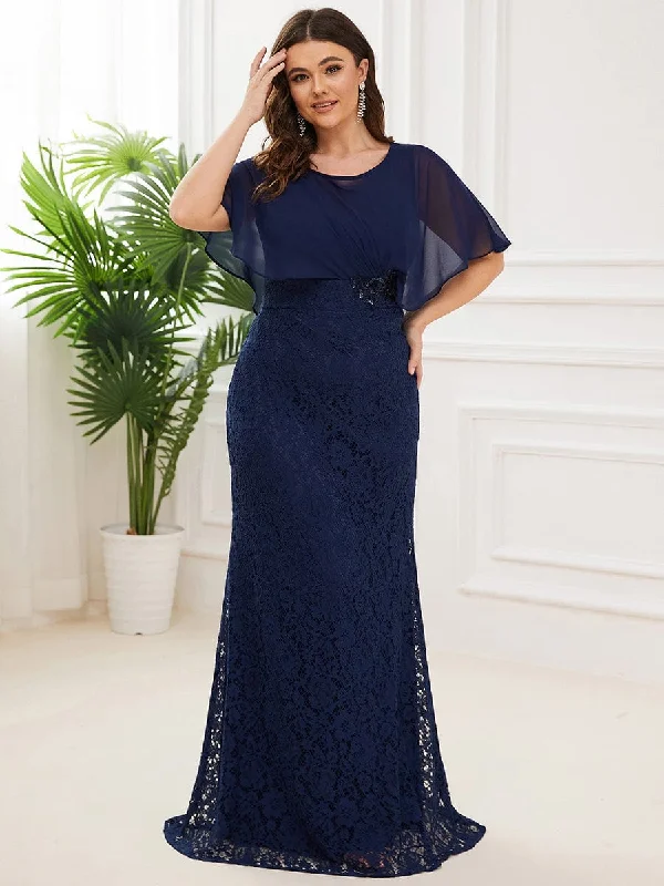 trendy wrap dressPlus Size Lace Fishtail Chiffon Coverup Mother of the Bride Dress