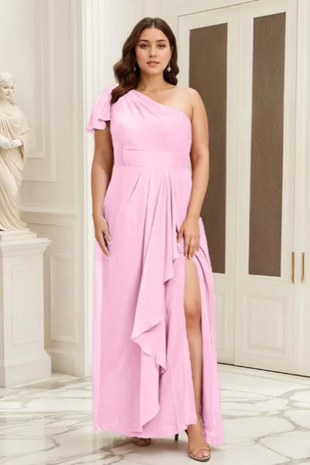 form-fitting dressOne Shoulder A Line Slit Plus Size Bridesmaid Dress