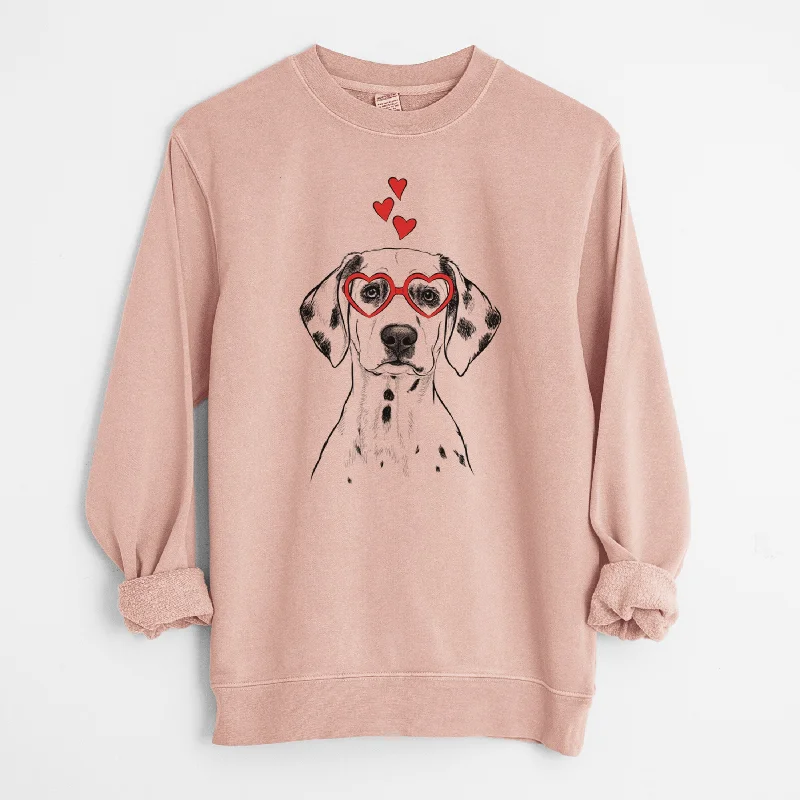 fashionable gym hoodieValentine Riot the Dalmatian - Unisex Pigment Dyed Crew Sweatshirt