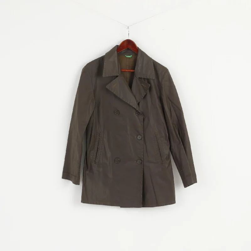 sleek trench coatUnited Colors Of Benetton Women S Jacket Brown Cotton Trench Double Breasted Top