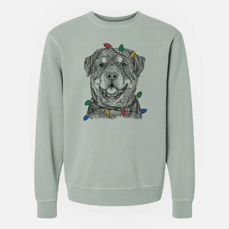 performance workout sweatshirtChristmas Lights Sig the Rottweiler - Unisex Pigment Dyed Crew Sweatshirt