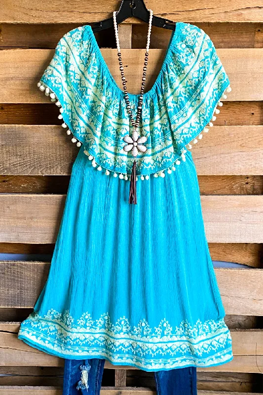 off-shoulder dressAHB EXCLUSIVE: Havana Nights Dress - Turquoise/Cream