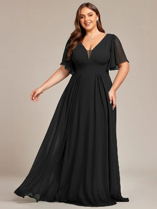 comfy maxi dressPlus Size Chiffon A-Line Double V-Neck Empire Waist Bridesmaid Dress