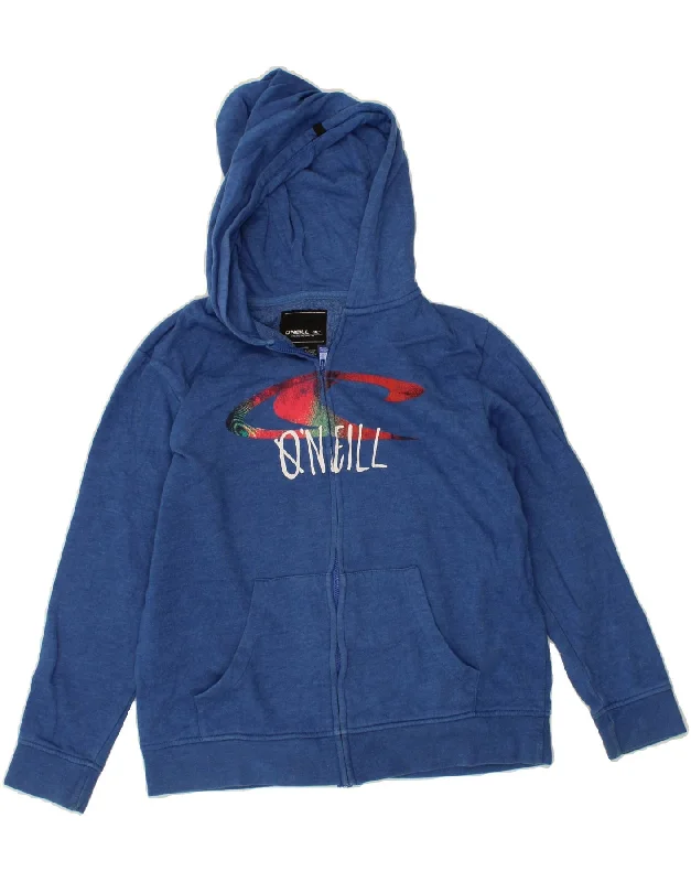 O'NEILL Boys Graphic Zip Hoodie Sweater 11-12 Years Large Navy Blue Cotton