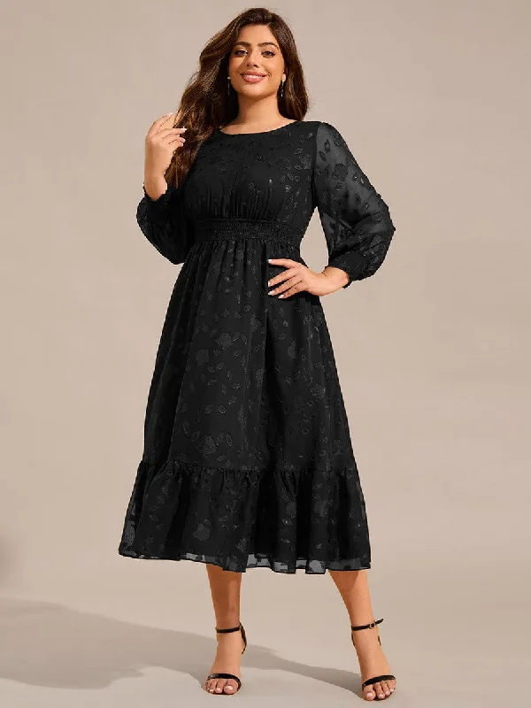 bodycon dressAlice | Plus Size Long Sleeve Round Neckline Chiffon Wedding Guest Dress