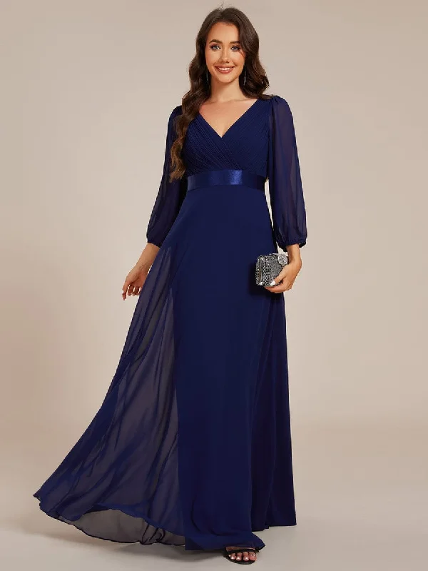 boho dressWarm Monica | Long Sleeves Chiffon Empire Waist A-Line Maxi Formal Evening Dress