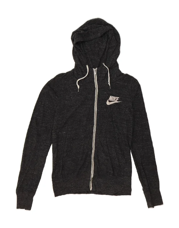 NIKE Womens Zip Hoodie Sweater UK 14 Medium Black Flecked Polyester