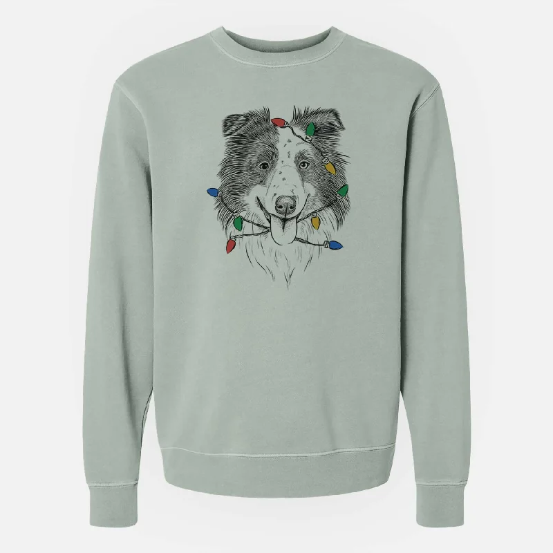 minimalist gym sweatshirtChristmas Lights Lady Bug the Border Collie - Unisex Pigment Dyed Crew Sweatshirt