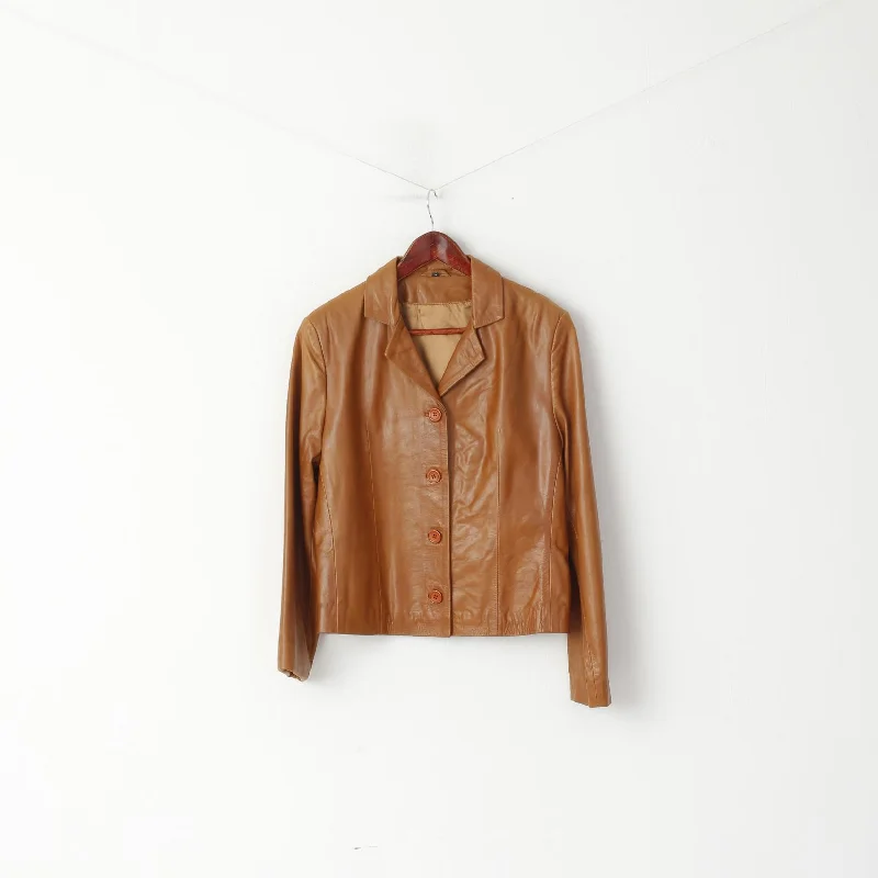 chic coatVintage Women M Jacket Brown Leather Single Breasted Casual Blazer Top