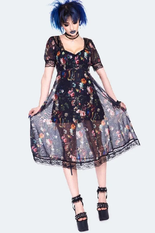 bohemian dressNight Garden Print Midi Dress With Lace