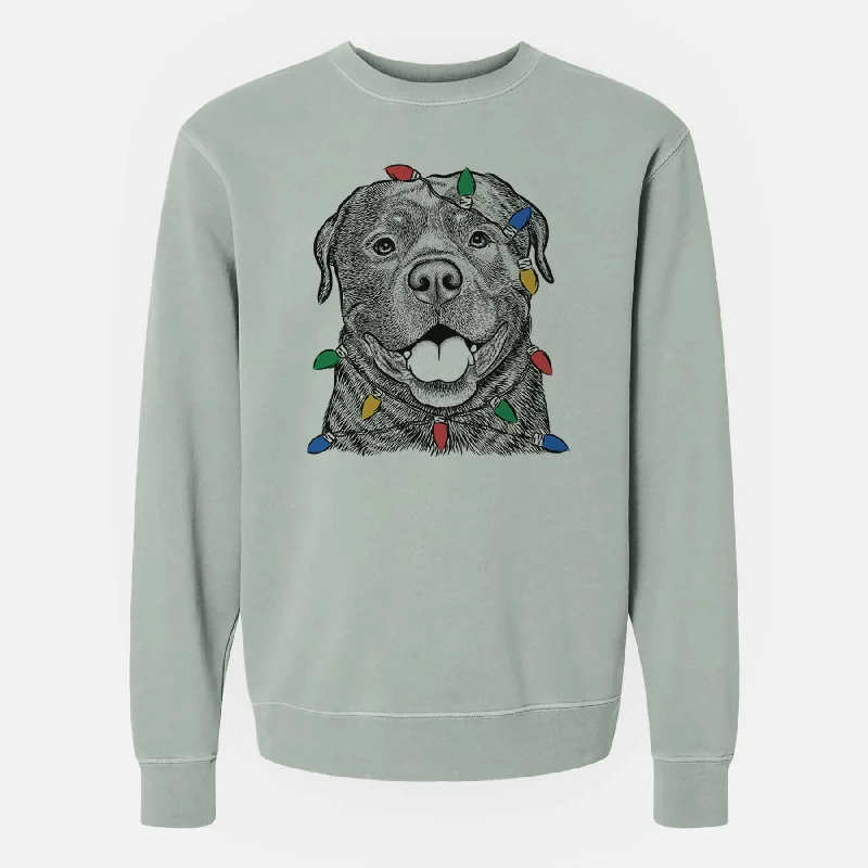 cool workout sweatshirtChristmas Lights Kojak the Rottweiler - Unisex Pigment Dyed Crew Sweatshirt