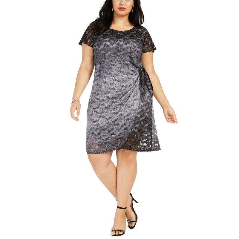 trendy bodycon dressSignature by Robbie Bee Womens Glitter Lace A-line Asymmetrical Dress, Grey, 2X